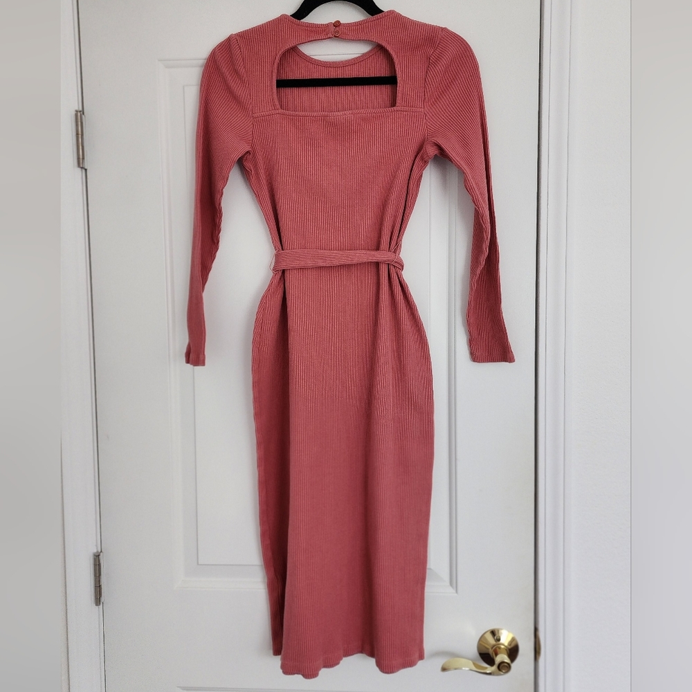 Cotton Ribbed Stretch Midi Sheath Bodycon Dress S - Picture 6 of 8